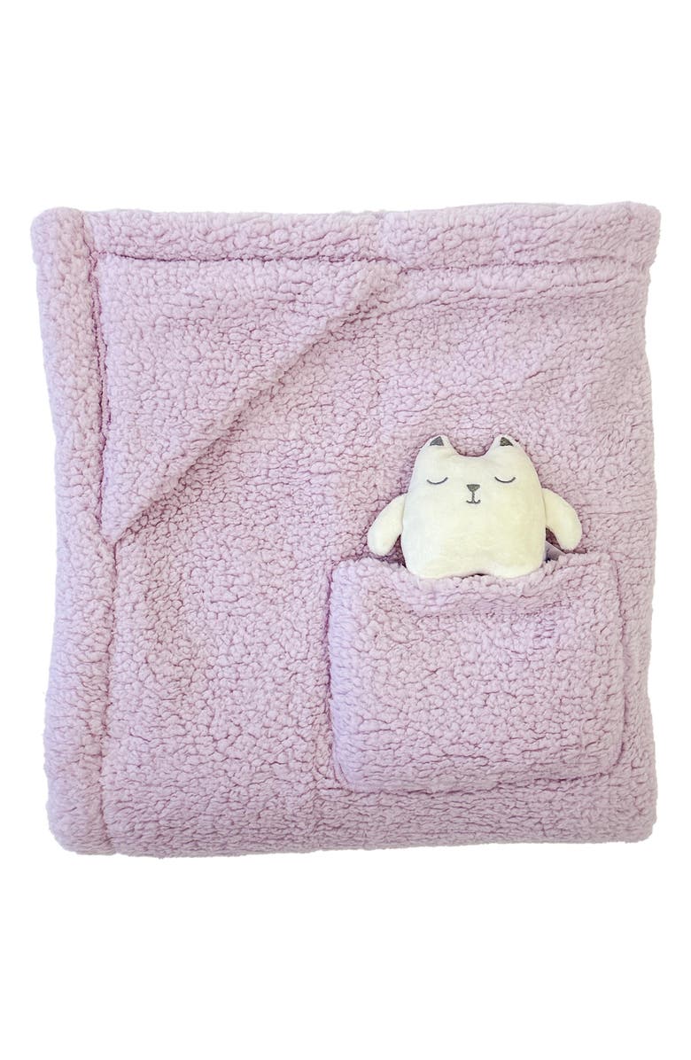 mimish Kids' Glow in the Dark Kittens Fleece Blanket & Stuffed Animal Set, Alternate, color, Pale Orchid