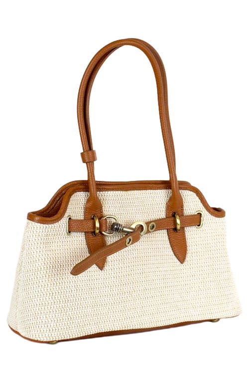 Persaman New York Marlow Straw & Leather Shoulder Bag In Brown