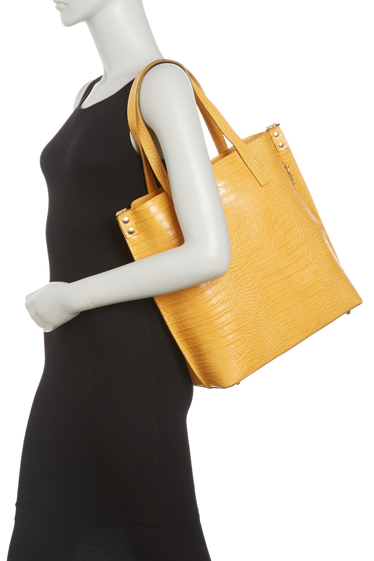 Adeline Embossed Leather Shoulder Bag, Alternate, color, YELLOW