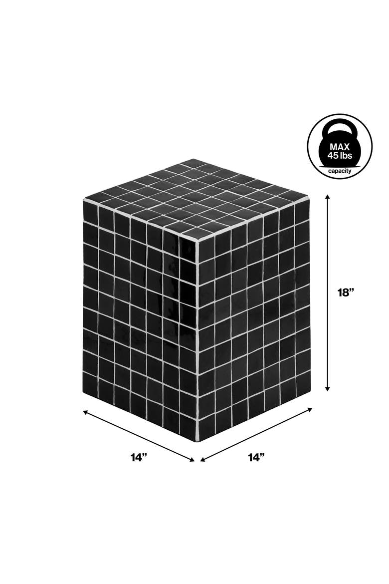 Callista Modern Ceramic Tiled Cube Side Table, Square Mosaic Pedestal Accent End Table for Living Room Bedroom, Alternate, color, Classic Black White