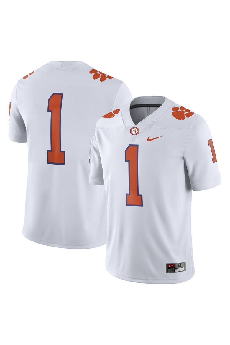 Men's Nike White Clemson Tigers #1 Away Game Jersey, Main, color, White