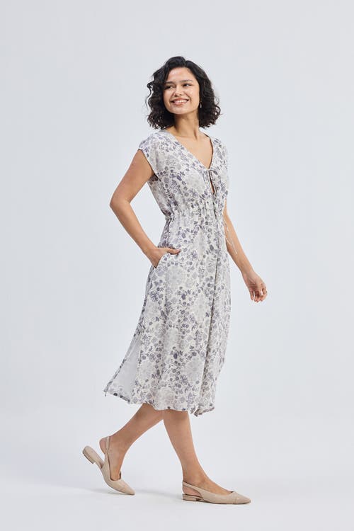 Reistor Deep V-neck Gathered Dress In Florals In Blooming Tiles