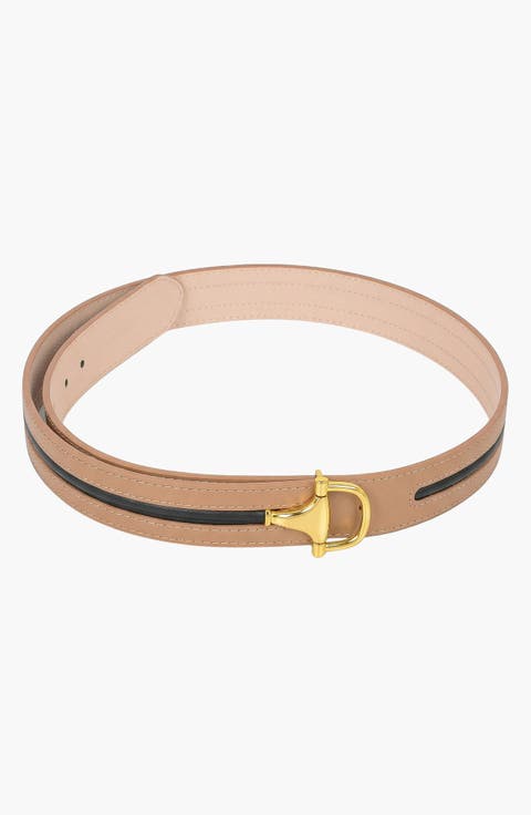 Leather Belt with D Buckle and Contrast Edge Detail