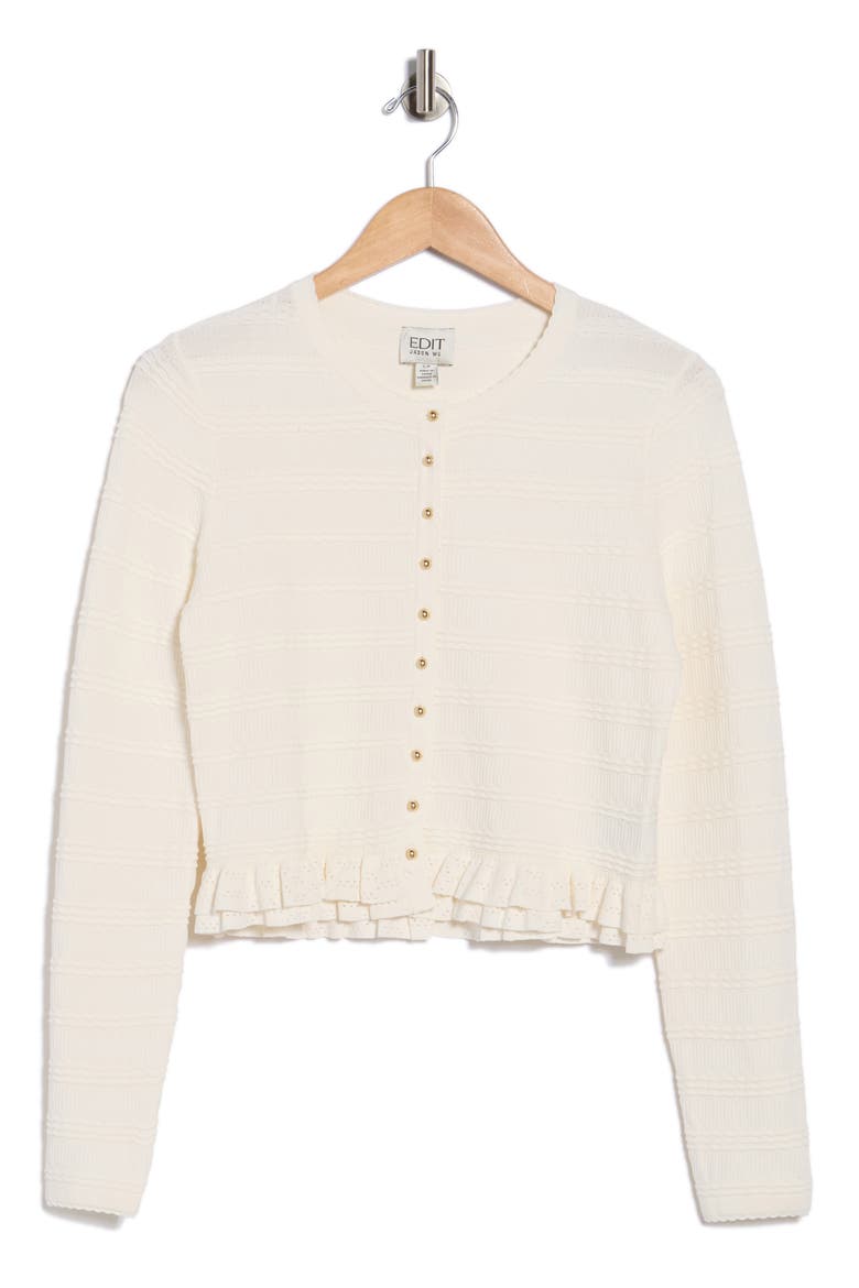 Cropped Ruffled Cardigan, Alternate, color, IVORY