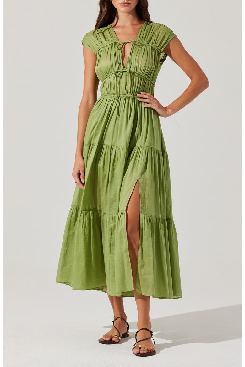 Alexandria Cap Sleeve Linen Blend Maxi Dress, Main, color, MATCHA