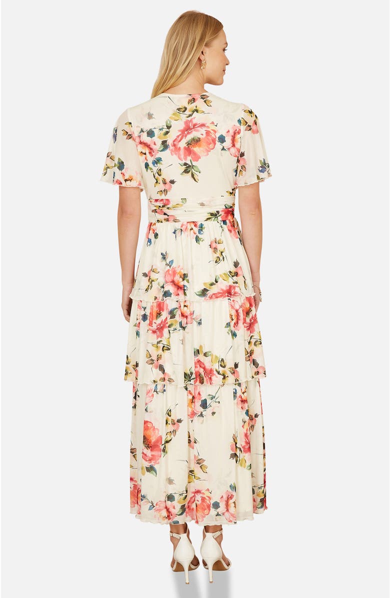 Yumi Floral Mesh Tiered Maxi Dress, Alternate, color, Ivory