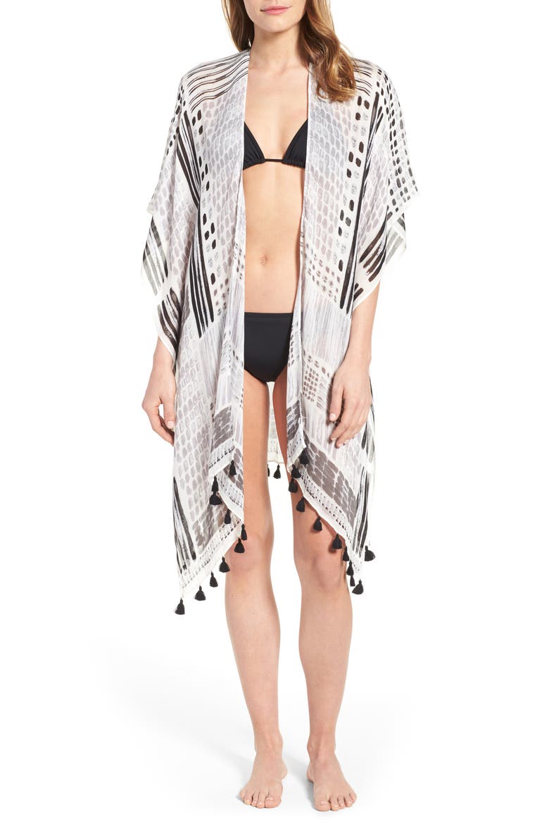 Caslon Print Tassel Wrap, Main, color, GREY- COMBO