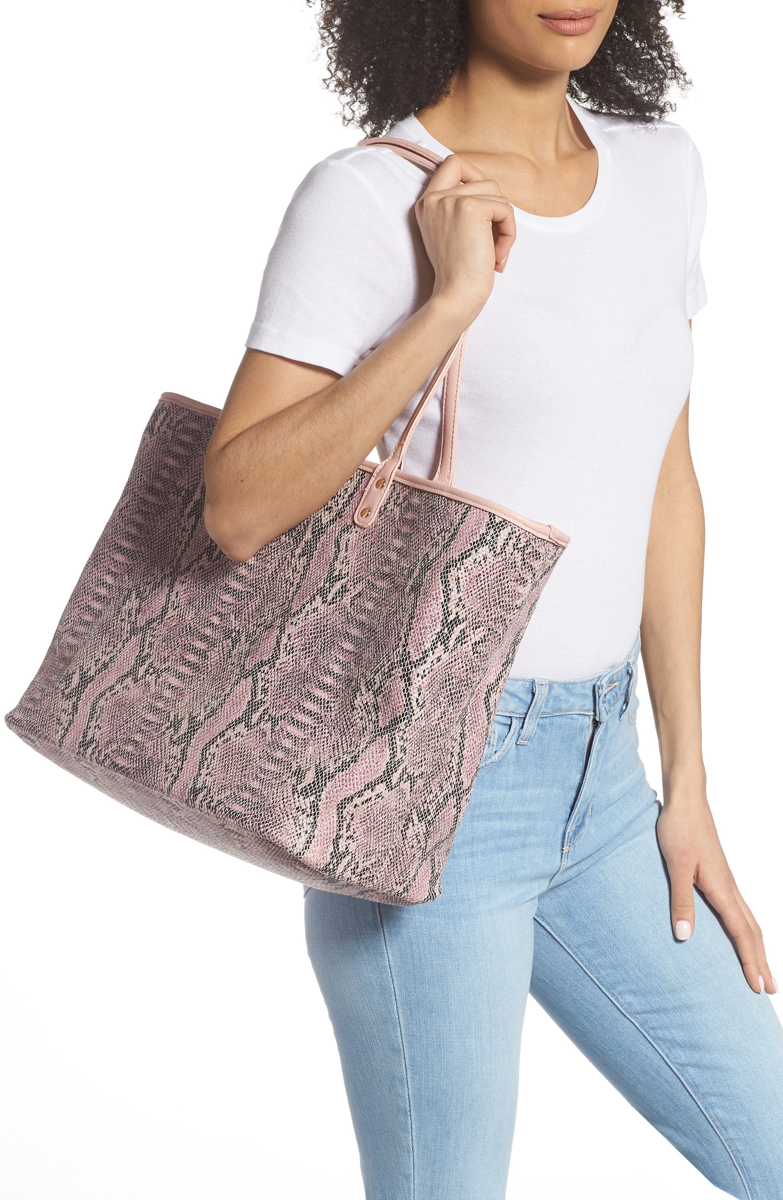Reversible Vegan Leather Tote, Alternate, color, BLUSH