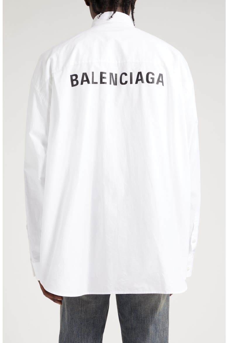 Oversize Logo Back Cotton Poplin Button-Down Shirt, Alternate, color, WHITE