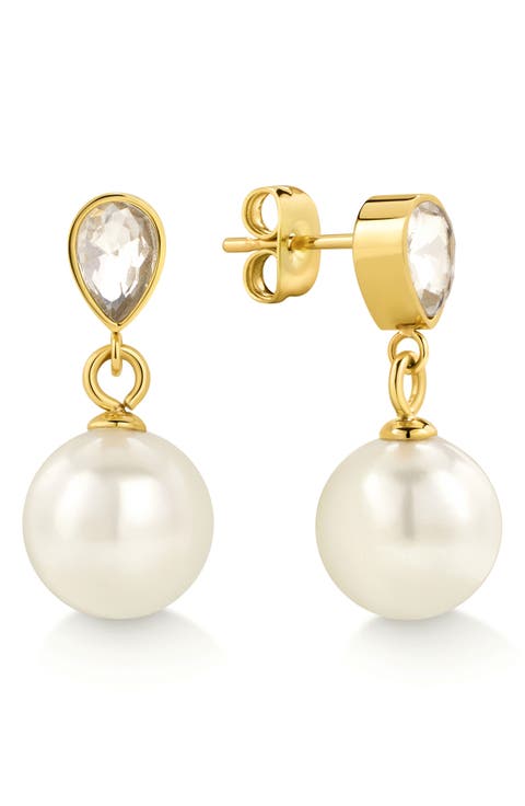 Pear-Cut Cubic Zirconia & Freshwater Pearl Drop Earrings