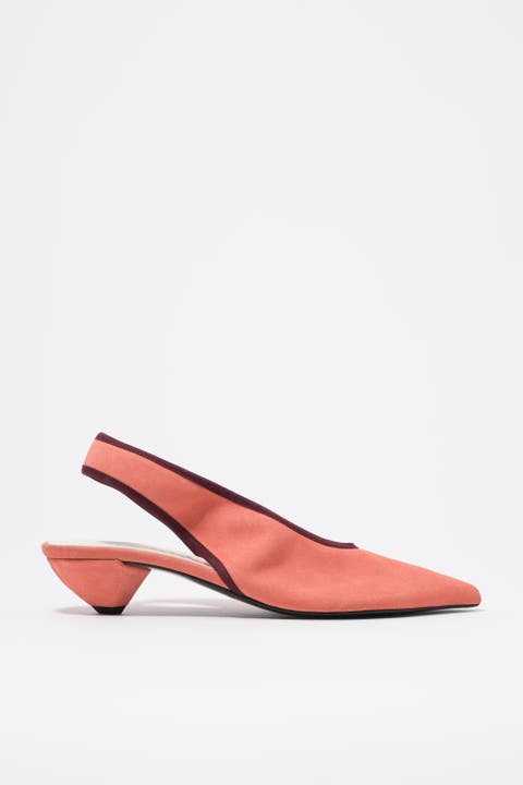 Suede Slingback Shoe With Low Heel