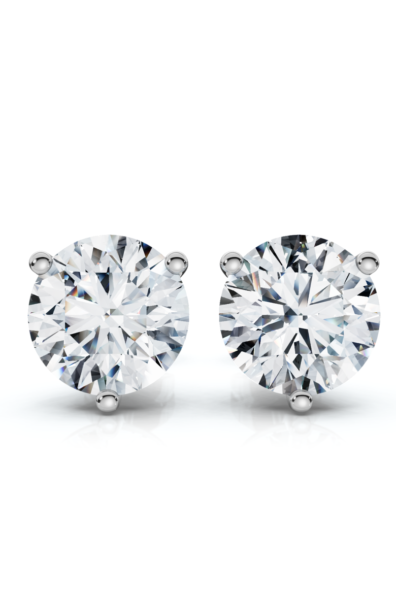 1.50Ct TW Round Diamond Martini Studs 3-Prong 14k Gold Lab Grown, Main, color, 14k White Gold