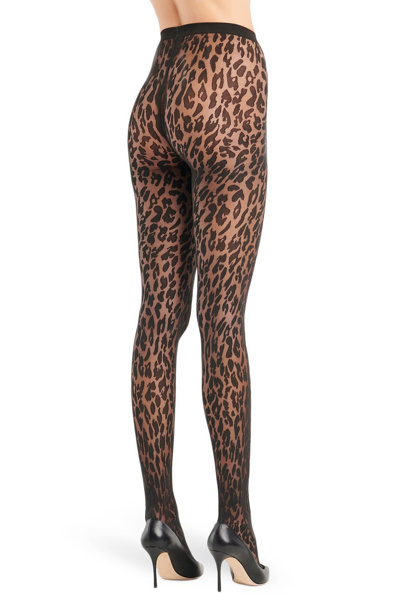 Wolford Josey Leopard Pattern Tights, Alternate, color, Black/Black