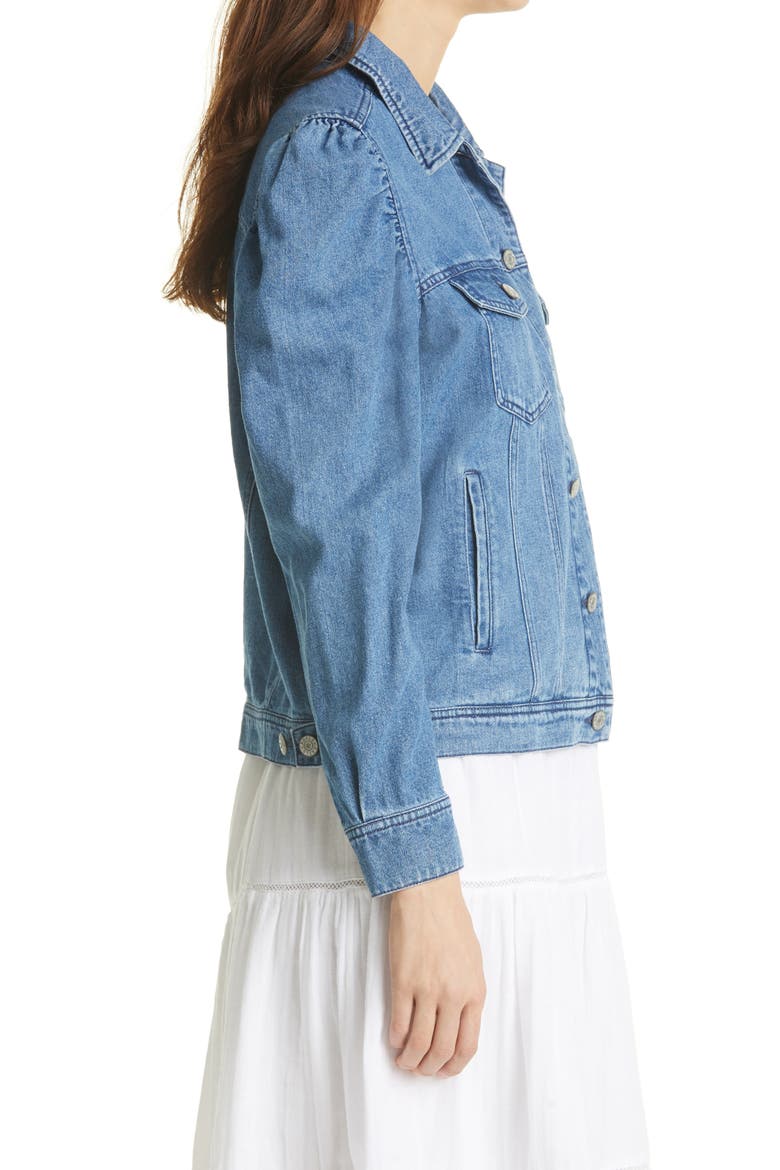 Indie Puff Sleeve Denim Trucker Jacket, Alternate, color, SORRENTO WASH