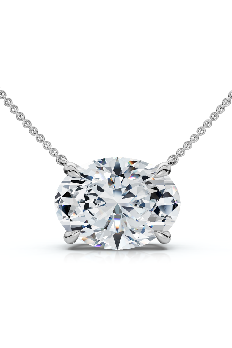 Certified 3Ct Diamond Oval Solitaire Pendant 14k Gold 18" Women's Chain Lab Grown, Main, color, White Gold
