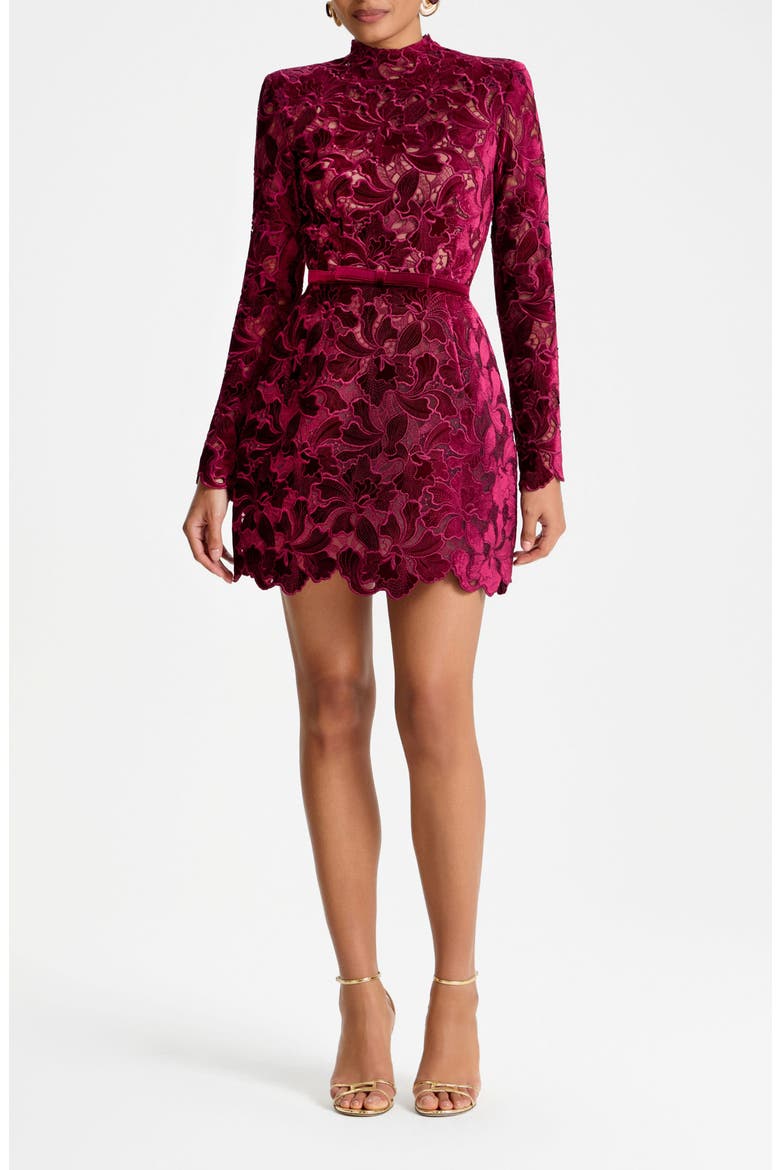 Lydia Floral Lace Long Sleeve Minidress, Main, color, BURGUNDY