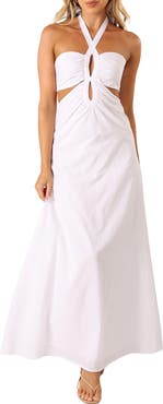 Petal & Pup Kallos Cutout Cotton Halter Maxi Dress