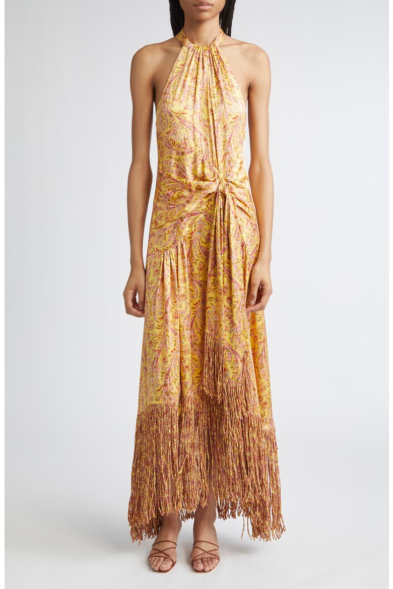 Teresa Charming Paisley Fringe Hem Maxi Dress, Main, color, LEMON GRASS MULTI