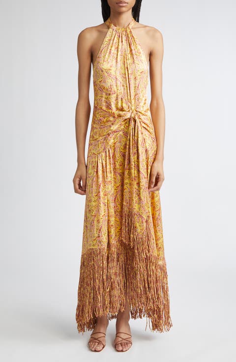 Teresa Charming Paisley Fringe Hem Maxi Dress