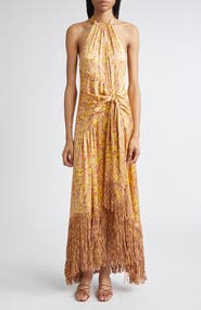 Cinq à Sept Teresa Charming Paisley Fringe Hem Maxi Dress