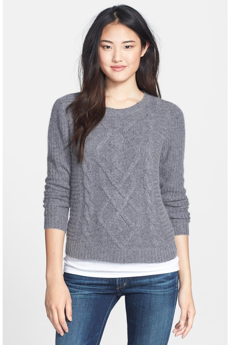 Cable Knit Sweater, Main, color, MEDIUM HEATHER GREY