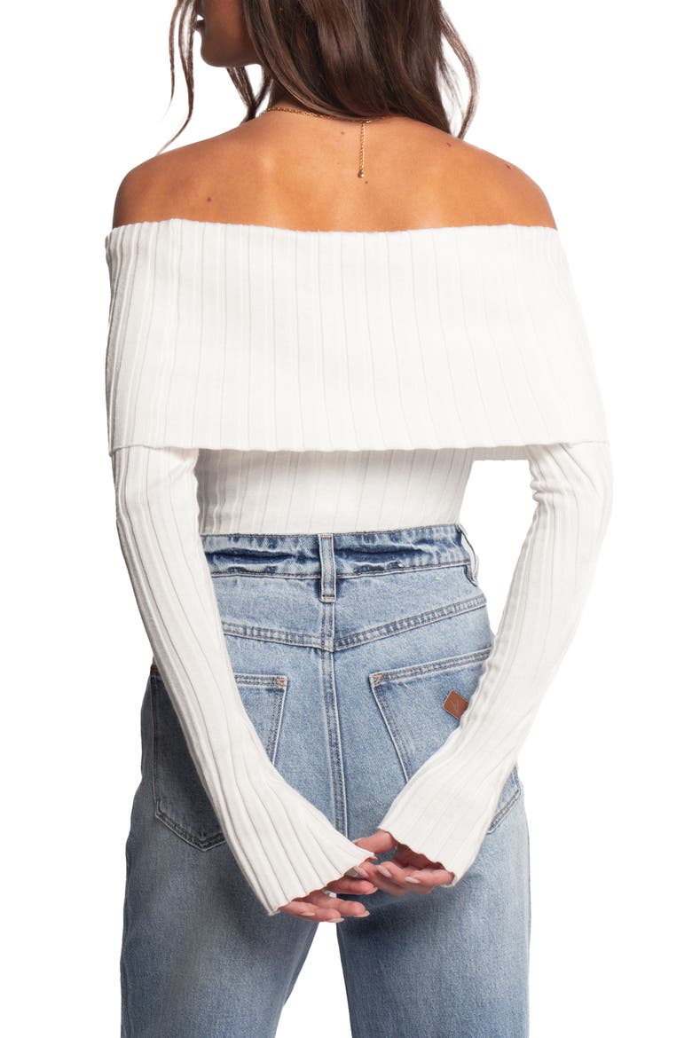 Inora Foldover Off the Shoulder Rib Sweater, Alternate, color, WHITE