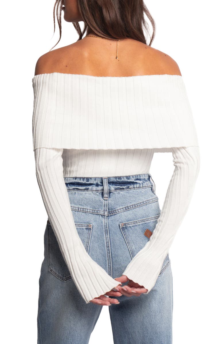 Petal & Pup Inora Foldover Off the Shoulder Rib Sweater, Alternate, color, White
