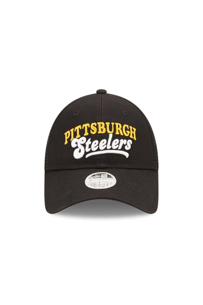 Women's New Era   Black Pittsburgh Steelers Team Trucker 9FORTY Snapback Hat, Alternate, color, Black