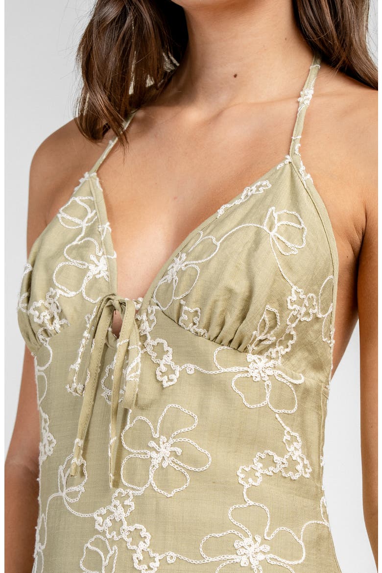 Floral Embroidered Halter Neck Minidress, Alternate, color, SAGE