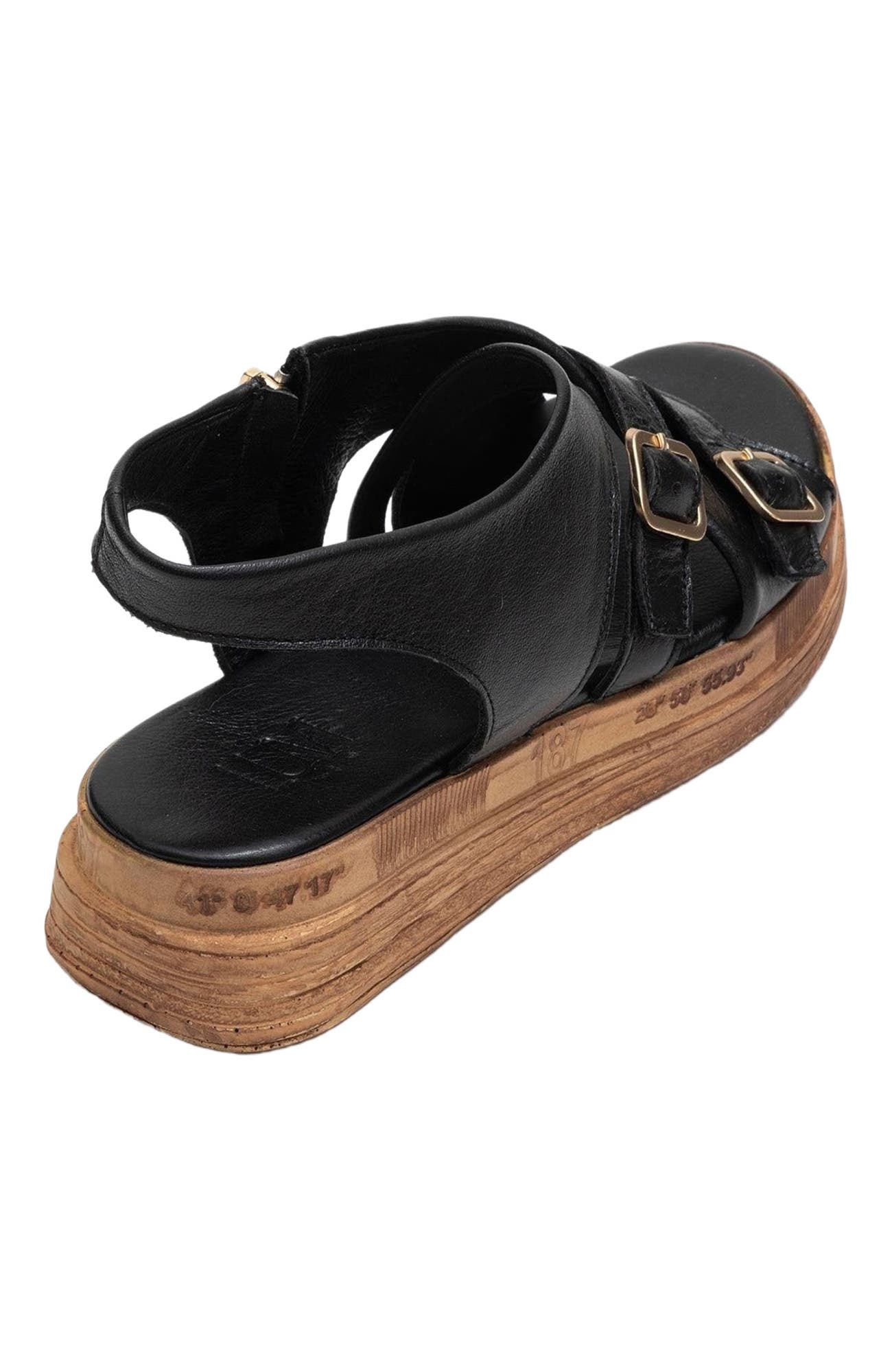 Forever & Always Shoes Levine Leather Buckled Side-Zip Sandal, Alternate, color, Black Leather