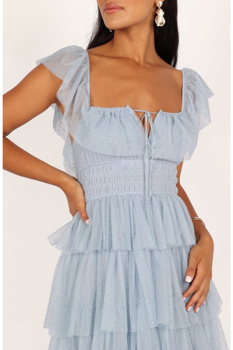 Belle Swiss Dot Tulle Tiered Maxi Dress, Alternate, color, BLUE
