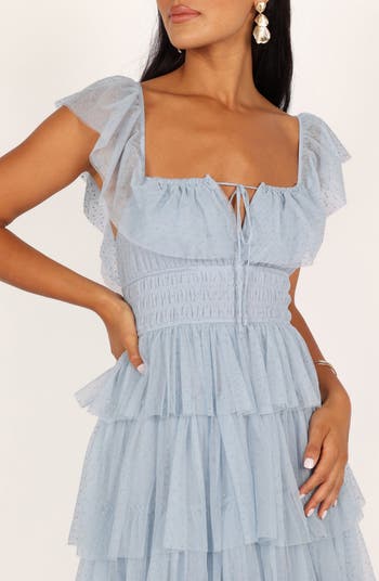 Belle Swiss Dot Tulle Tiered Maxi Dress