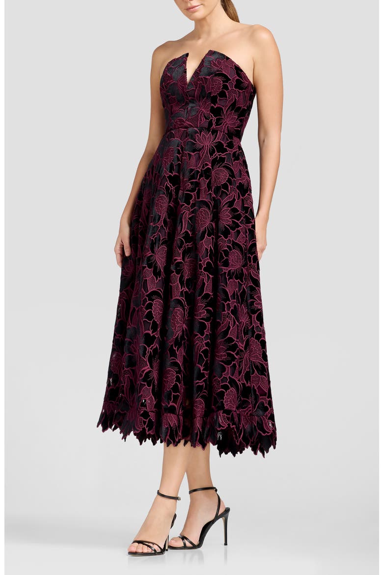 Briella Jacquard Floral Strapless Fit & Flare Dress, Alternate, color, DEEP PLUM MULTI