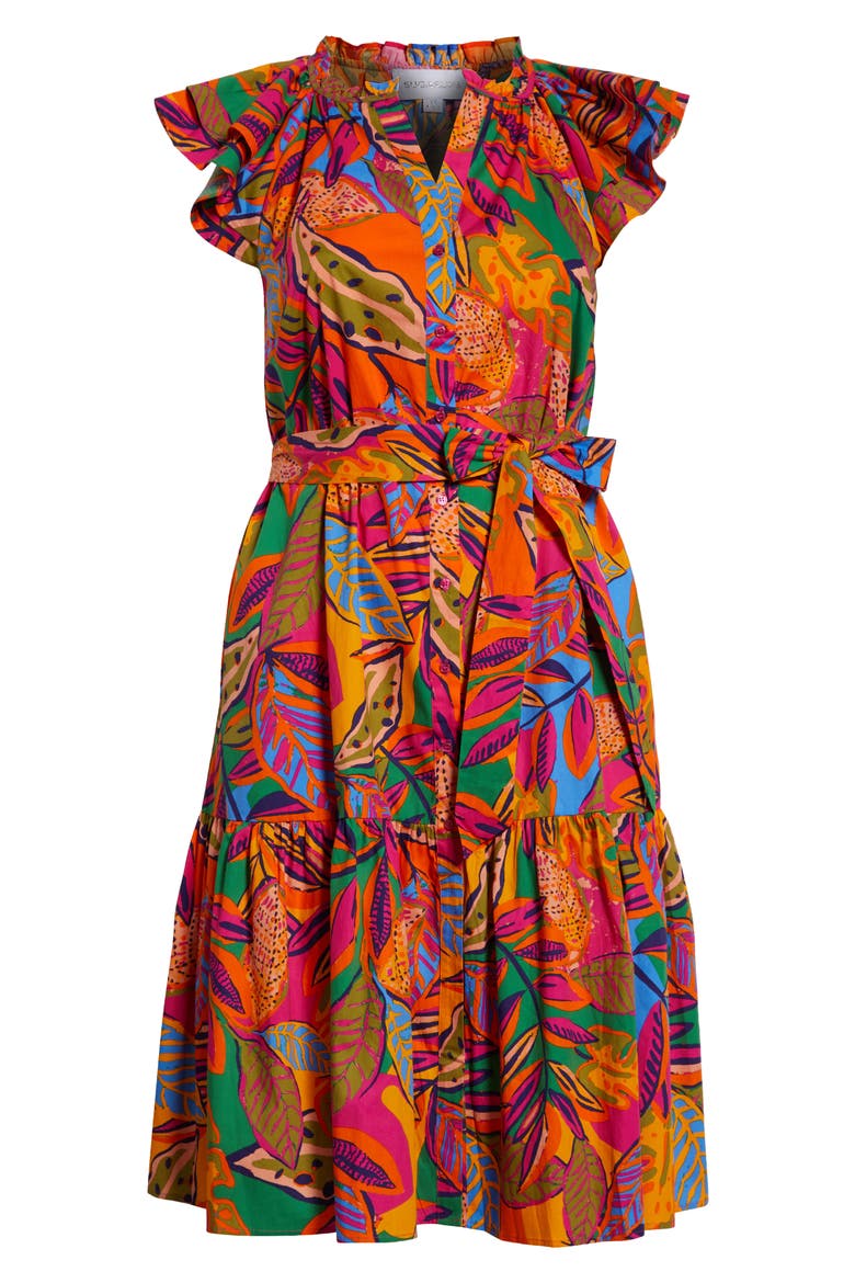 Milana Floral Dynamite Cotton Midi Dress, Alternate, color, ORANGE/ PINK/ MULTI