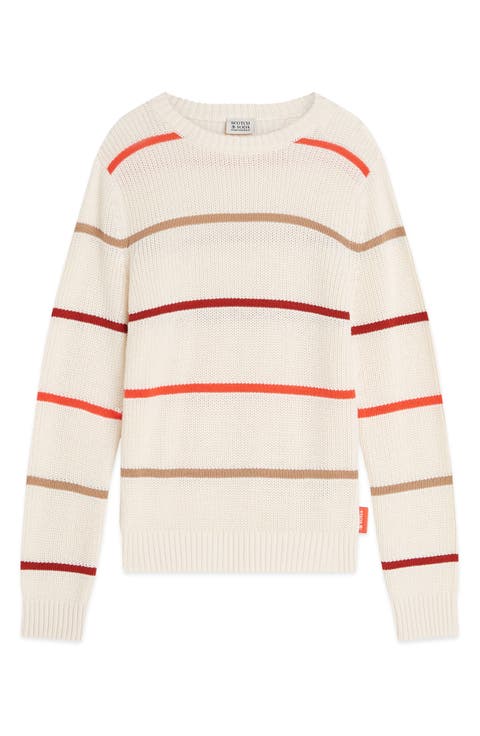 Kids' Stripe Crewneck Cotton Blend Sweater (Little Kid & Big Kid)