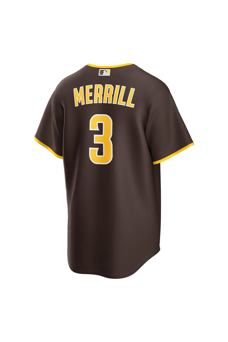 Men's Nike Jackson Merrill Brown San Diego Padres Road Replica Jersey, Alternate, color, Brown