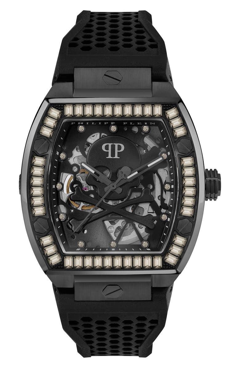 PHILIPP PLEIN The Skeleton Silicone Strap Watch, 44mm, Main, color,