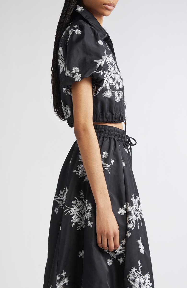 Cinq à Sept Wildflower Whimsy Crop Satin Button-Up Shirt, Alternate, color, Black/ Ivory