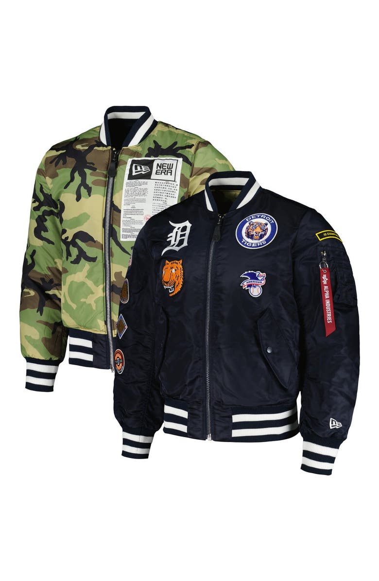 New Era x Alpha Industries Men's New Era x Alpha Industries Navy/Camo Detroit Tigers Reversible Full-Zip Bomber Jacket, Main, color,