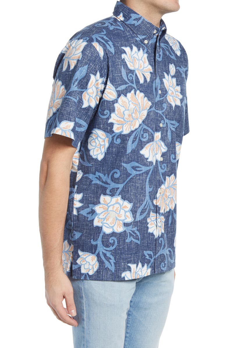 Reyn Spooner Pareo Japonica Floral Short Sleeve Button-Down Shirt, Alternate, color, 