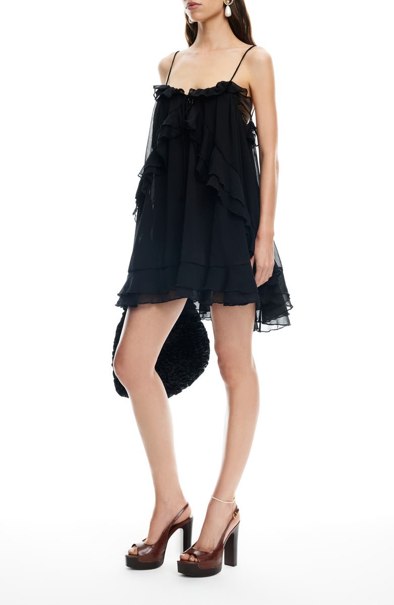 LIONESS Ethereal Ruffle Chiffon Minidress, Alternate, color, Obsidian