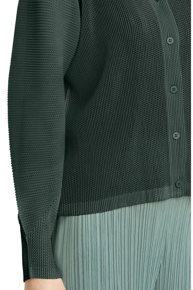 Tatami Pleated Open Knit Cardigan, Alternate, color, DARK GREEN