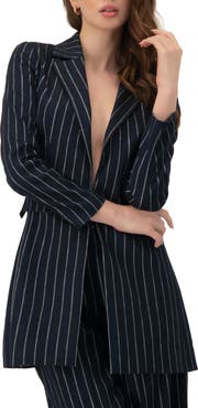 IVONNE Striped Blazer with Patch Pockets