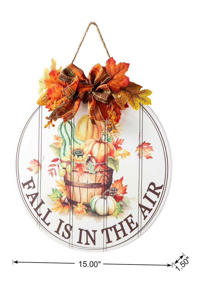 Fall Wooden Round Word Sign Door Hanger, Alternate, color, Orange