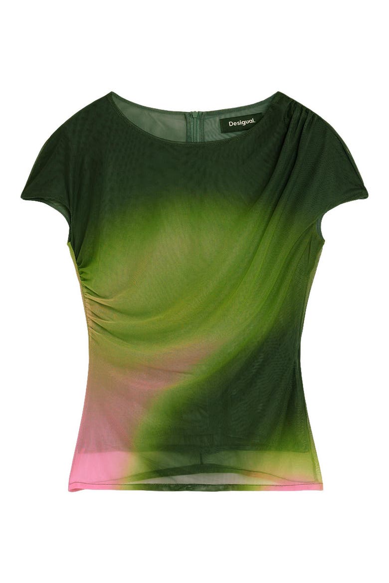 Ruched Mesh Top, Alternate, color, BLACK