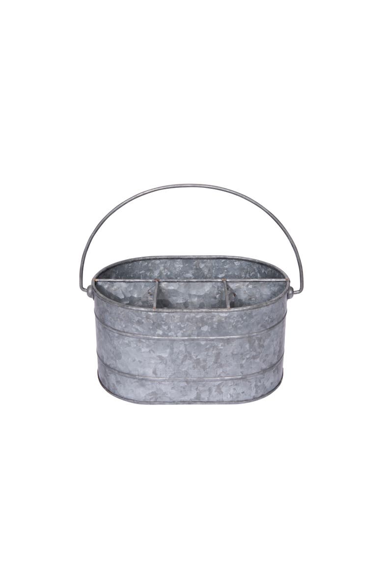 Storied Home Galvanized Metal Storage Caddy with 4 Compartments and Handle, Grey, Main, color, Silver