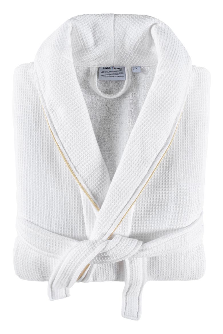 Cotton Waffle Terry Robe, Main, color, WHITE/ GOLD