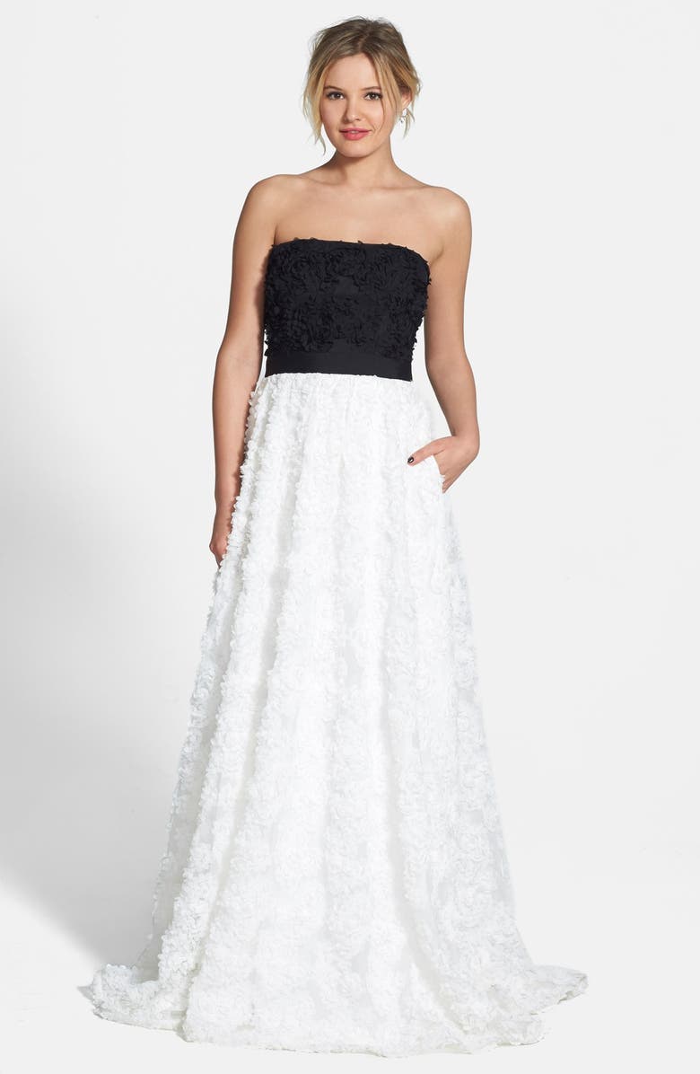 Adrianna Papell Petal Appliqué Tulle Ballgown, Main, color,