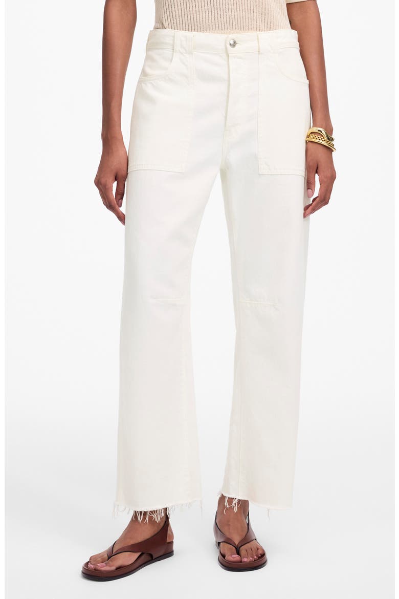 The Darted Raw Hem Barrel Leg Utility Jeans, Main, color, TILE WHITE