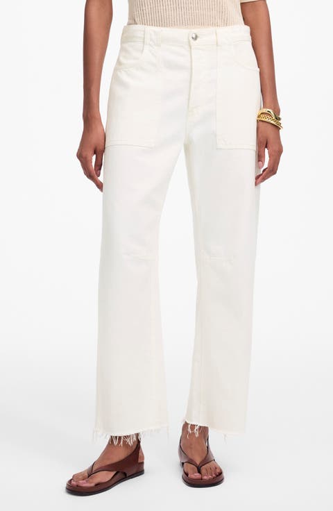 The Darted Raw Hem Barrel Leg Utility Jeans (Tile White)